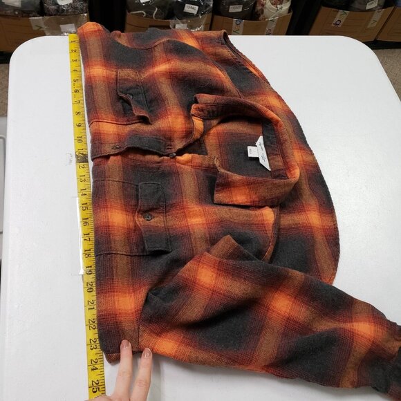 Old Navy Womens Fall Plaid Boyfriend Flannel Button Up Top Size L Orange Swiftie - Picture 5 of 8